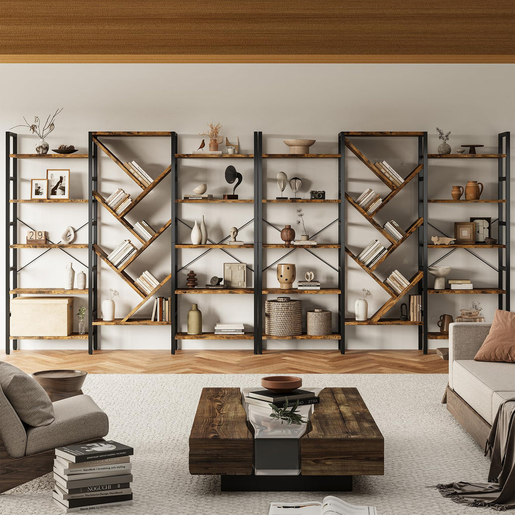 70x70 5 Tier Wooden Bookcase with 17 Open Shelf J783