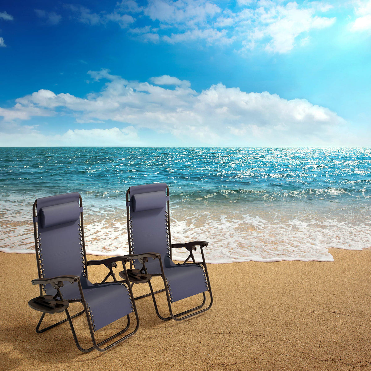 Set of 2 Navy Zero-Gravity Chairs with Side Table A225180