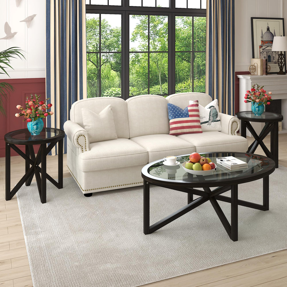 Black Tempered Glass Round Side Table U440311