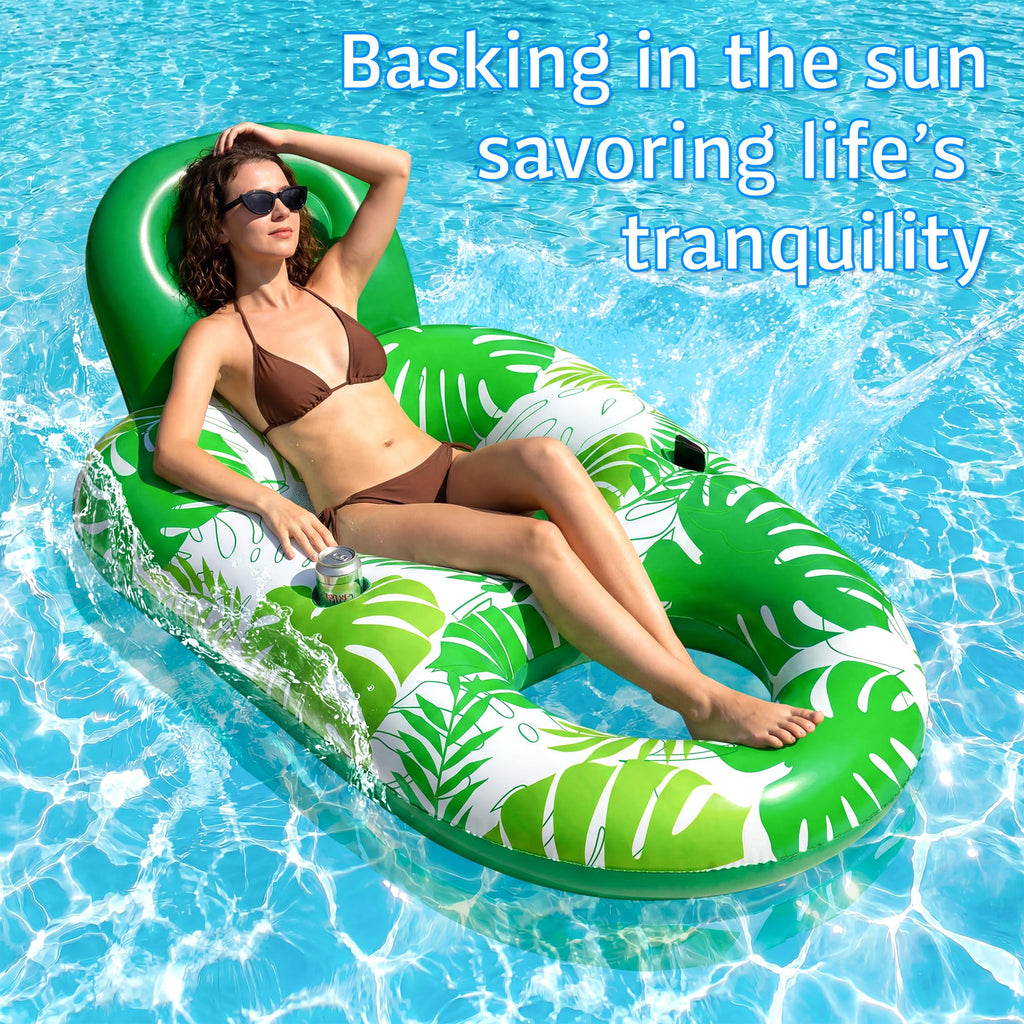 2 Pack Inflatable Pool Float Lounger with Cup Holder A46324