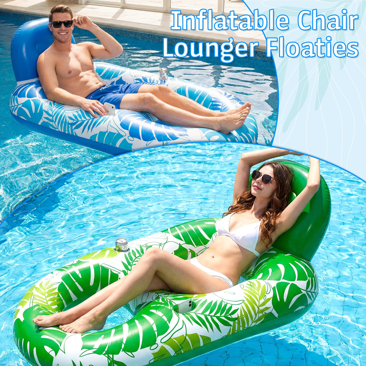2 Pack Inflatable Pool Float Lounger with Cup Holder A46324