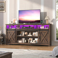 Farmhouse TV Stand with Power Outlet and Sliding Barn Doors F8924