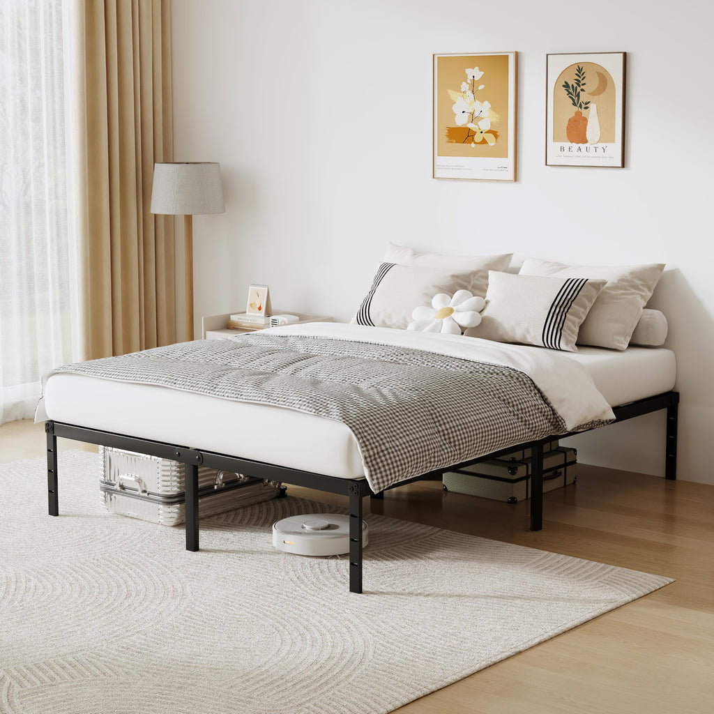 Queen Size 18 Inch Tall Black Metal Platform Bed Frame U78257
