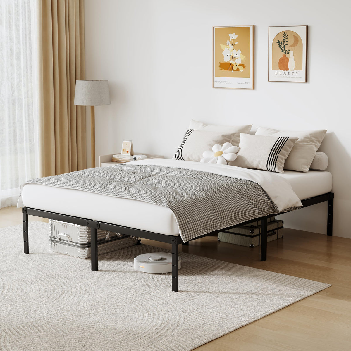 Queen Size 18 Inch Tall Black Metal Platform Bed Frame U78257