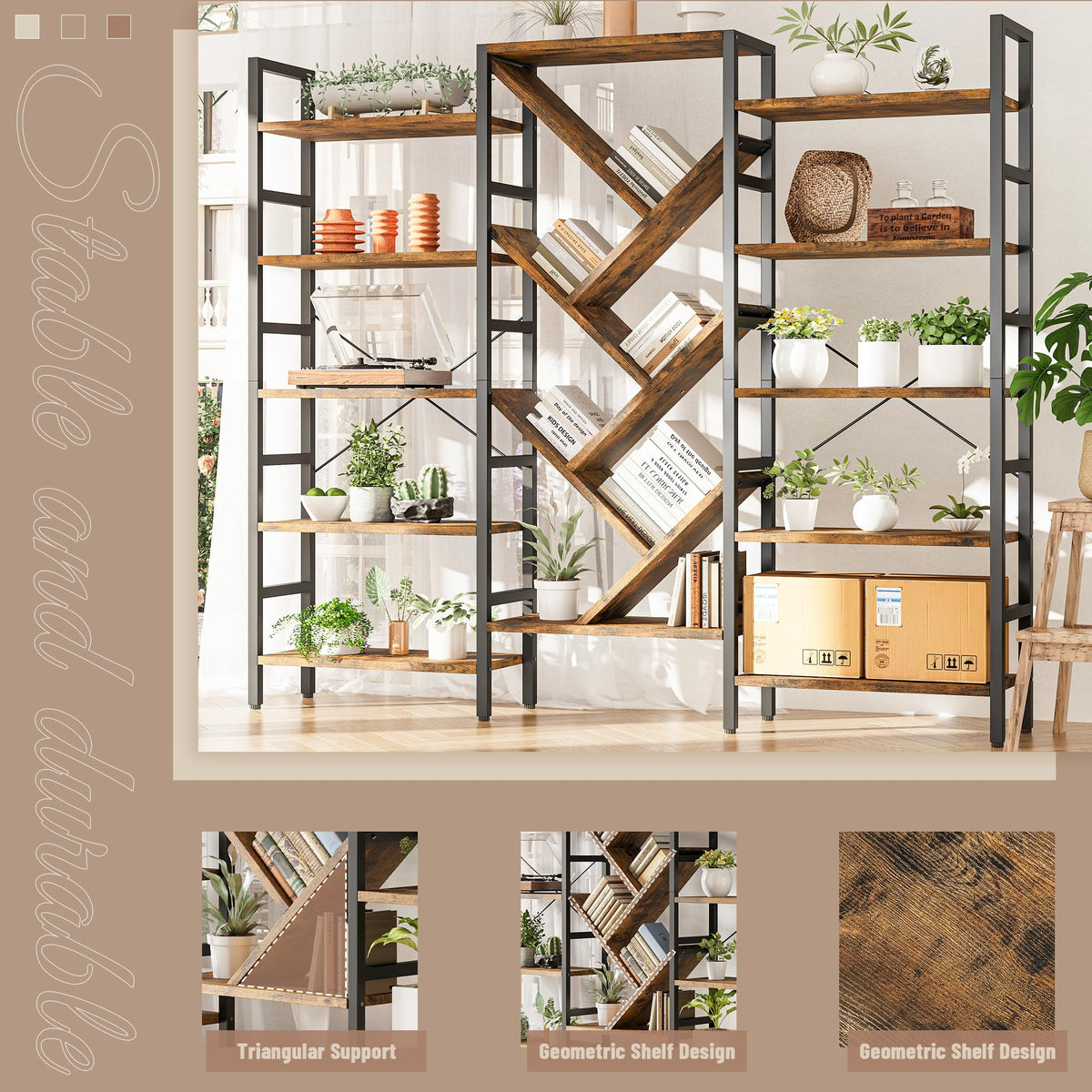 70x70 5 Tier Wooden Bookcase with 17 Open Shelf J783