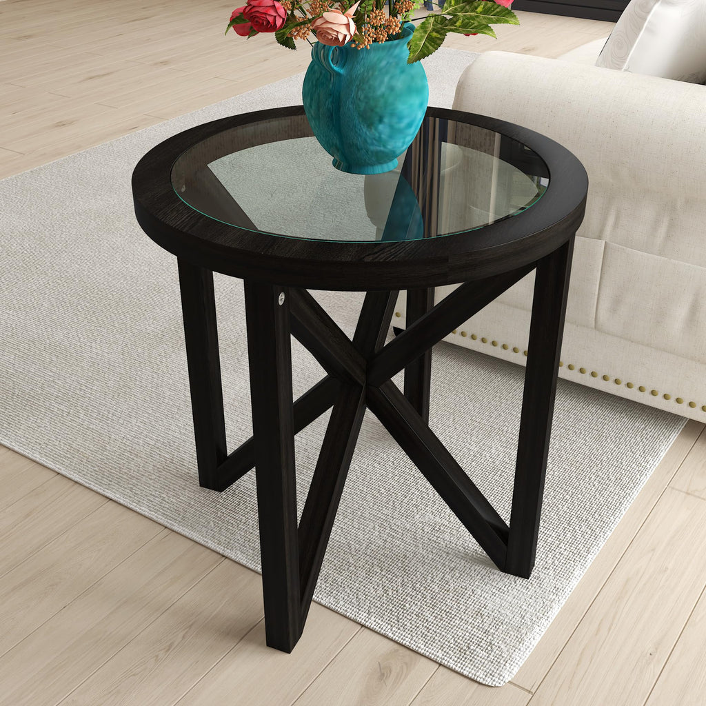 Black Tempered Glass Round Side Table U440311