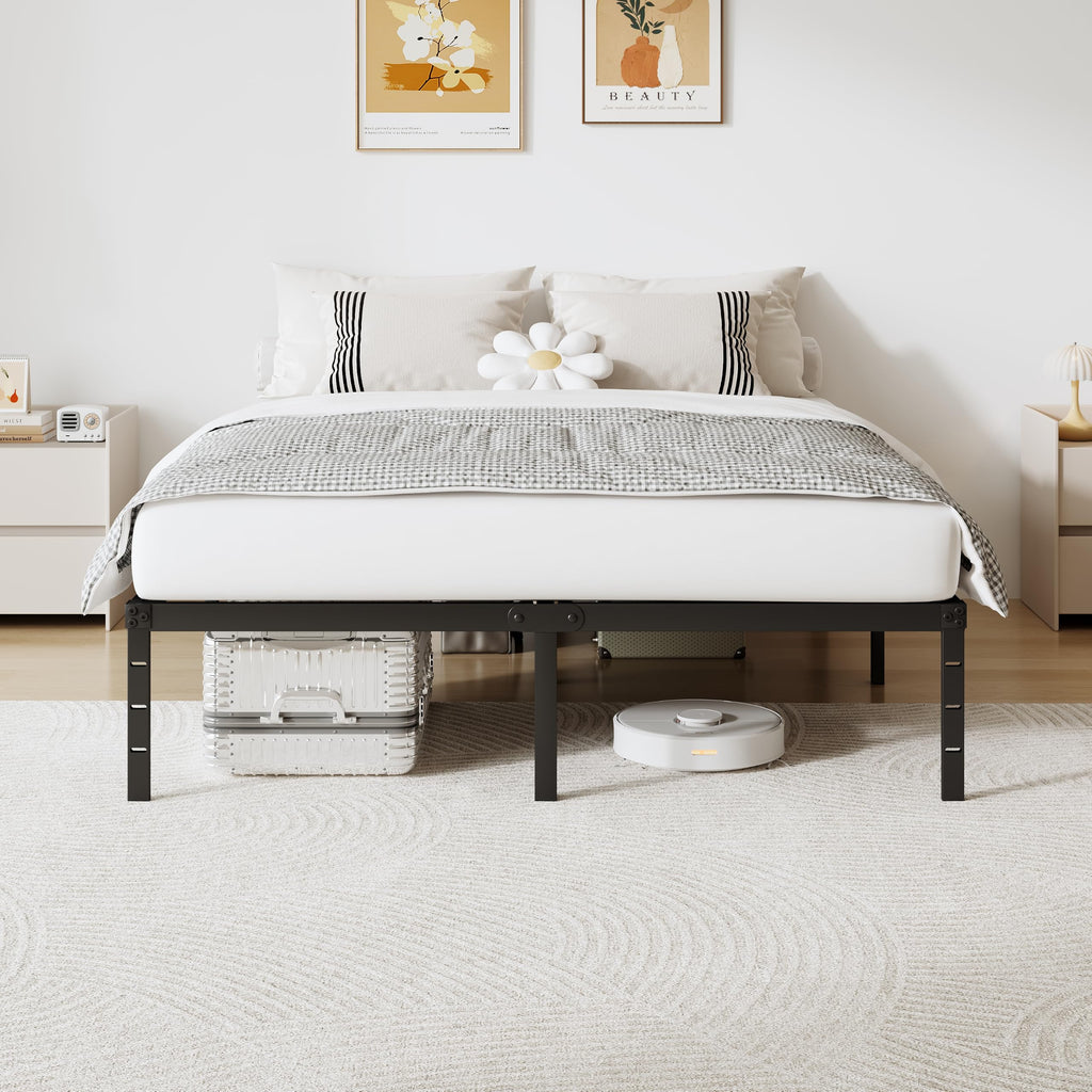 Queen Size 18 Inch Tall Black Metal Platform Bed Frame U78257