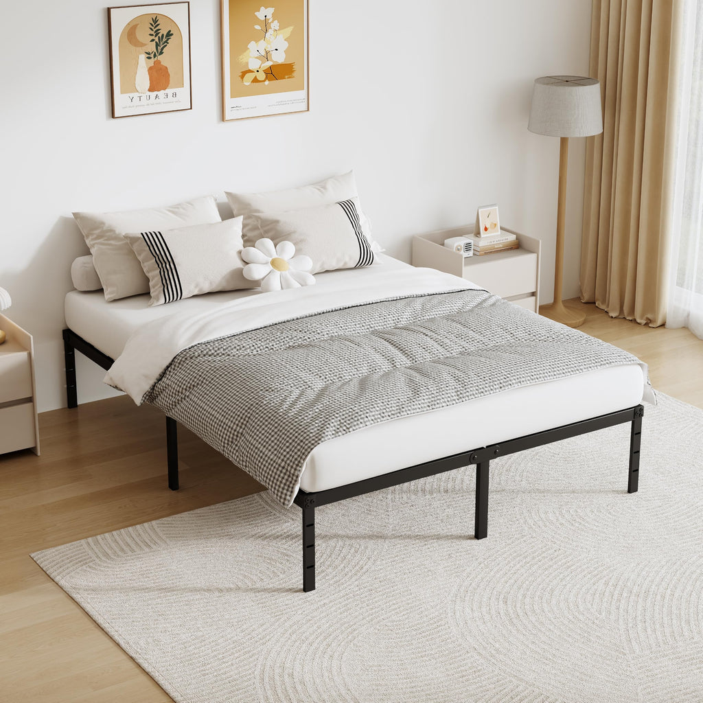 Queen Size 18 Inch Tall Black Metal Platform Bed Frame U78257