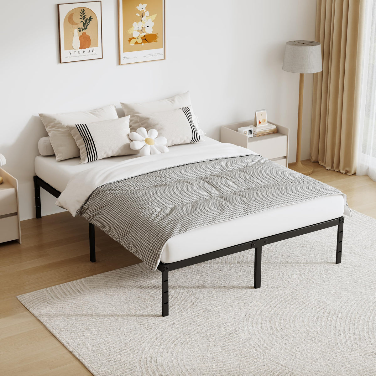 Queen Size 18 Inch Tall Black Metal Platform Bed Frame U78257
