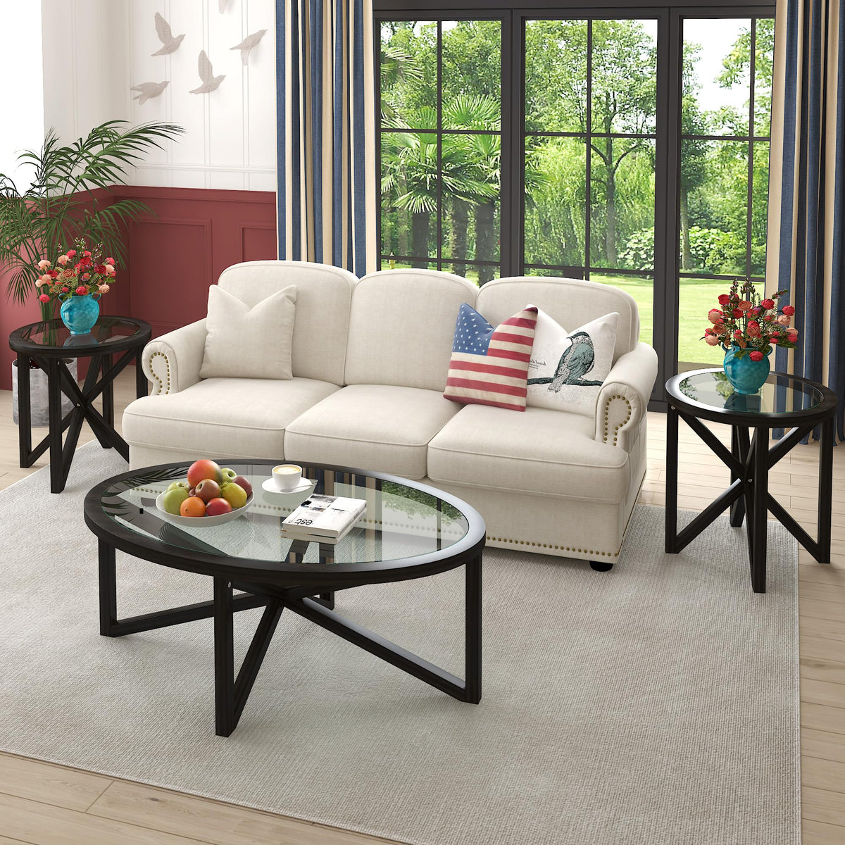 Black Tempered Glass Round Side Table U440311