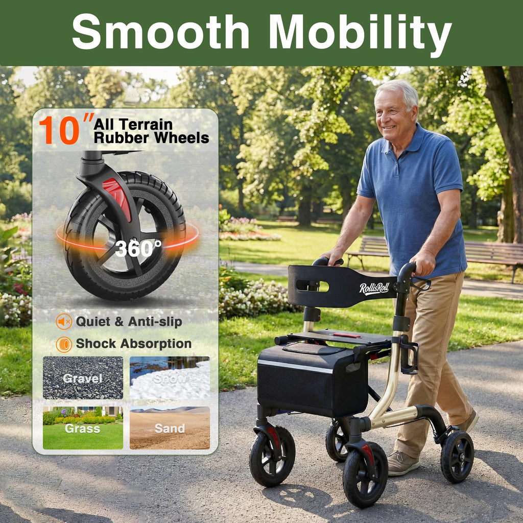Foldable Aluminum Rollator Walker with Seat and 10" Wheels N585