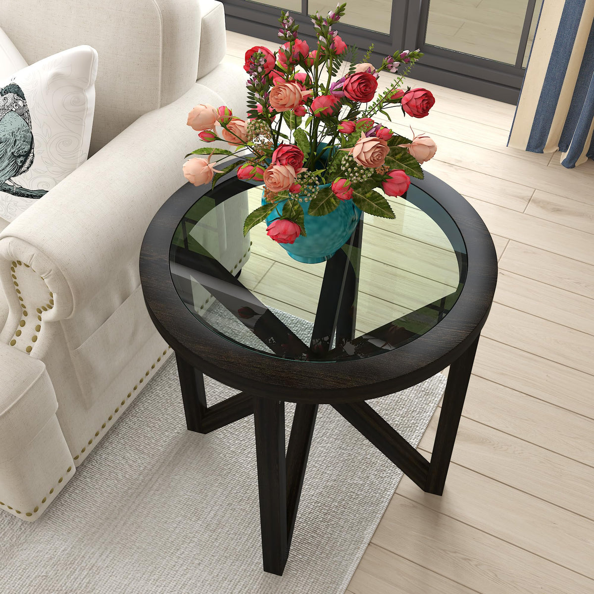 Black Tempered Glass Round Side Table U440311