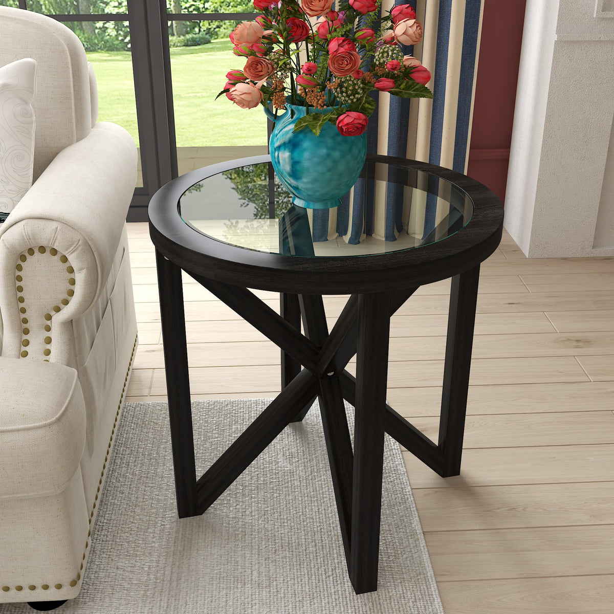 Black Tempered Glass Round Side Table U440311