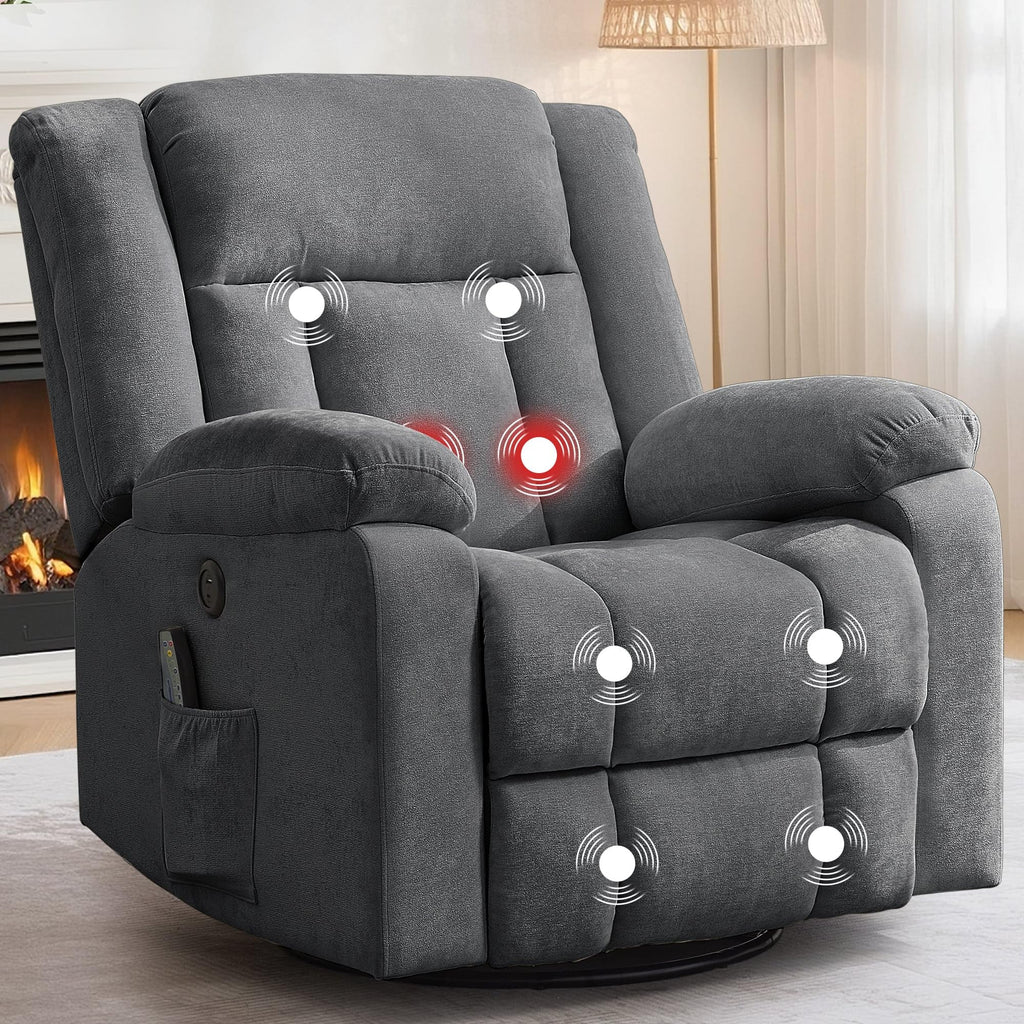 Grey Swivel Rocker Recliner with Massage and Heating E26613