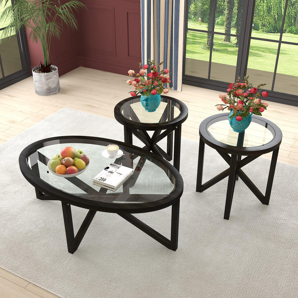 Black Tempered Glass Round Side Table U440311