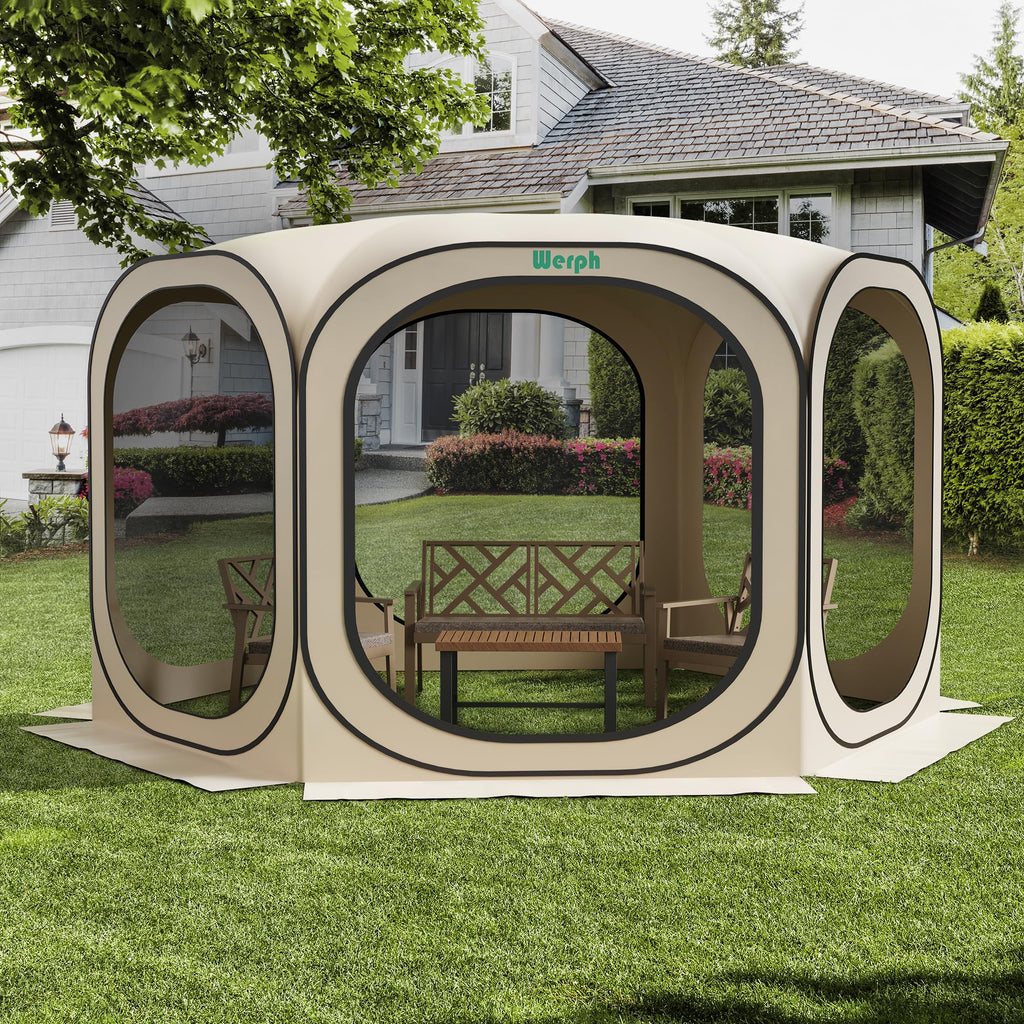 12x12 Pop Up Screen Tent, Mosquito Net Gazebo, UV Resistant, Beige E67241