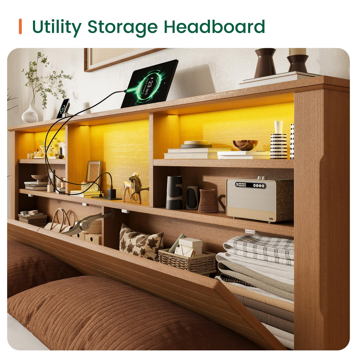 King Bed Frame with Headboard and Storage 4 Drawers Brown Z219149