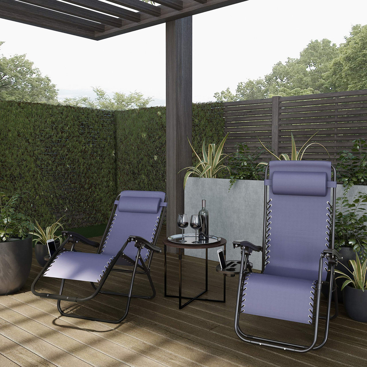 Set of 2 Navy Zero-Gravity Chairs with Side Table A225180